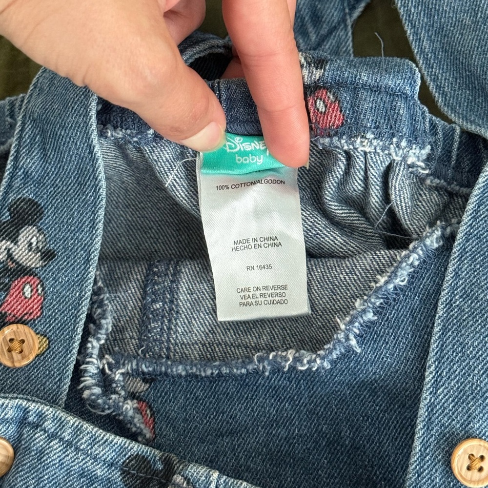 Disney Baby Mickey Mouse Denim Overalls Size 24 M 100% Cotton - Picture 3 of 8